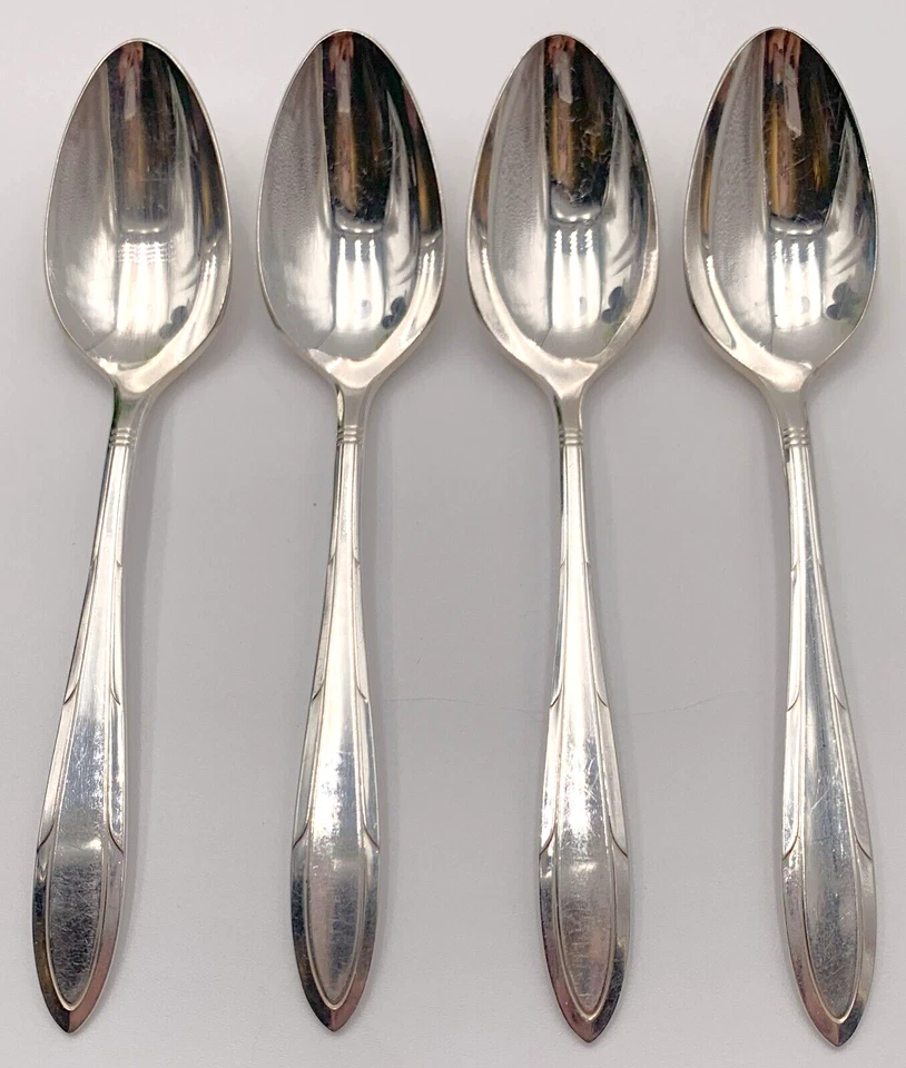 Oneida Nobility Plate REVERIE Flatware Silverware Silverplate 4 OVAL SOUP Spoons - Image 1 of 4