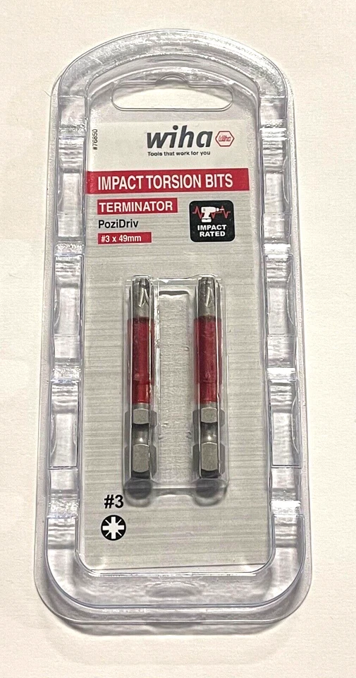 Wiha T30 x 49mm Terminator PoziDriv Impact Torsion Bits 1/4" Hex Drive 2 Pack - Image 1 of 1