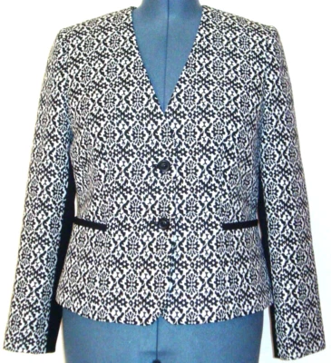 Chaqueta Blazer Tahari Mujer Talla 12 Sin Cuello Floral Jacquard Negro Blanco Foto 1 de 4
