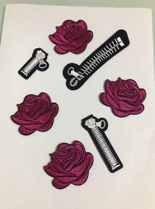 Iron-On Patches Roses Zippers Embroidered Kids Adults Rock-n-Roll Sewing Craft - Picture 1 of 5