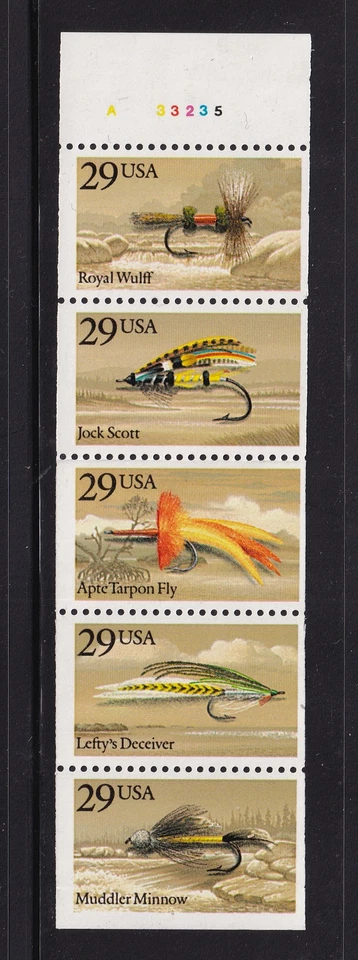 1991 Fishing Flies 5 different 29c folded MNH pane Sc 2549a plate number A33235 - Image 1 of 1