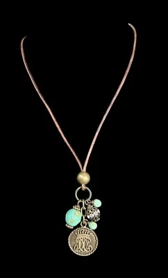 Collar Cordón Cuero con Dijes Colgantes Cuentas Turquesa Medallón Boho Foto 1 de 4