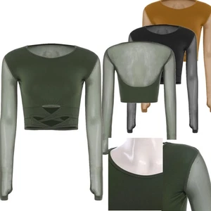 Womens Crop Tops Solid Color T-shirt Performance Dancewear Dance Round Neck - Picture 1 of 42