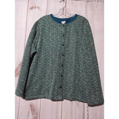 Cárdigan Bon Worth tejido texturizado botón delantero verde azulado dorado para mujer XL Foto 1 de 4
