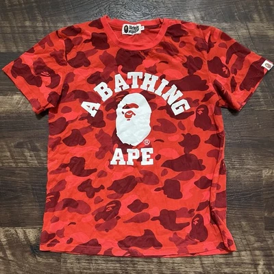 Camiseta de diseñador A Bathing Ape Bape roja camuflada cara grande pequeña *leer Foto 1 de 4