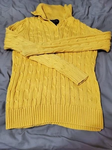 Jones New York Signature Damen Pullover gelb Zopfmuster Größe P/S 100% Baumwolle - Bild 1 von 11