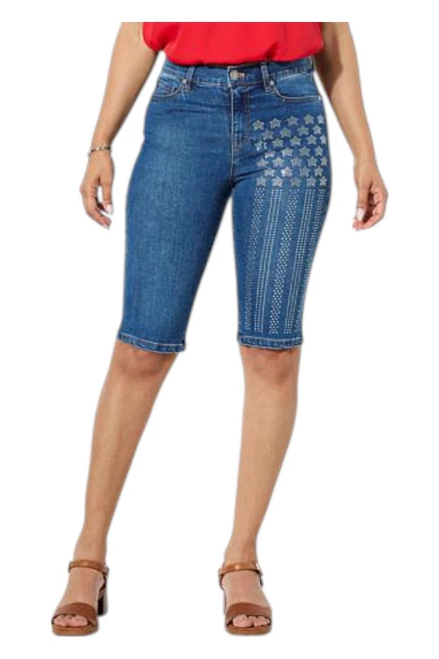 Bermudas cortas para mujer DG2 by DianeGilman americanas adornadas tono medio Foto 1 de 1