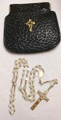 1/20th 12 KT Gold Filled Abalone Carved Mother of Pearl Rosary Crucifix Cross - Image 1 of 4