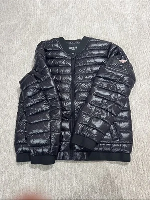 GUESS Bomber Puffer Jacket Black Men's Size Large - Image 1 of 4