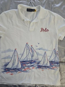 RALPH LAUREN  Sail Boats Landscape Art Polo Shirt  Medium  - Picture 1 of 5
