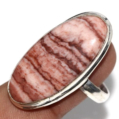 Anillo de piedras preciosas enchapado en plata 925 jaspe de coco EE. UU. 11 exquisita joyería JW Foto 1 de 3