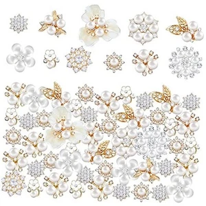60 Pieces Rhinestone Buttons,Faux Pearl Embellishments Buttons,Flat Back  - Picture 1 of 8