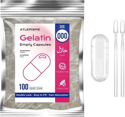 Empty Capsules Size 000 100 Count,Clear Empty Gelatin Capsules Kosher,Halal and - Image 1 of 4
