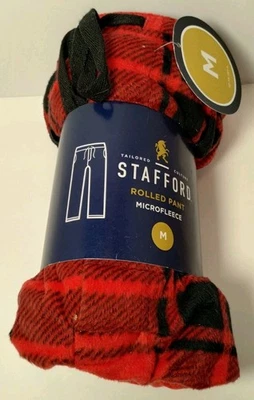 Stafford Men's Rolled Pant Microfleece Red/Blk Plaid Sz M PJ/Lounge Pants NWT - Image 1 of 3