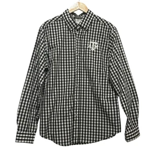 Texas A&M Mens M Black White Gingham Button Down Shirt Logo Collegiate Preppy - Picture 1 of 6