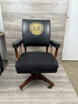 Kentucky State Senate Chair Black Leather Wood Armchair Johnson Chair Co Chicago - Image 1 of 4