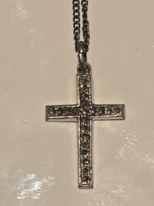 Vintage Sterling Silber Kreuz Anhänger Halskette Christentum - Bild 1 von 12