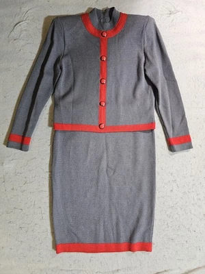 Traje Vintage Colección St John por Marie Gris Tejido Gris y Naranja Talla 4 Foto 1 de 4