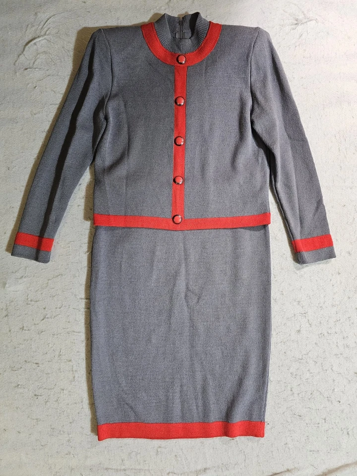 Traje Vintage Colección St John por Marie Gris Tejido Gris y Naranja Talla 4 Foto 1 de 4