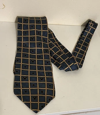 Corbata a cuadros 100 % seda gris tostado negro Walt Disney World Mickey Mouse Foto 1 de 4