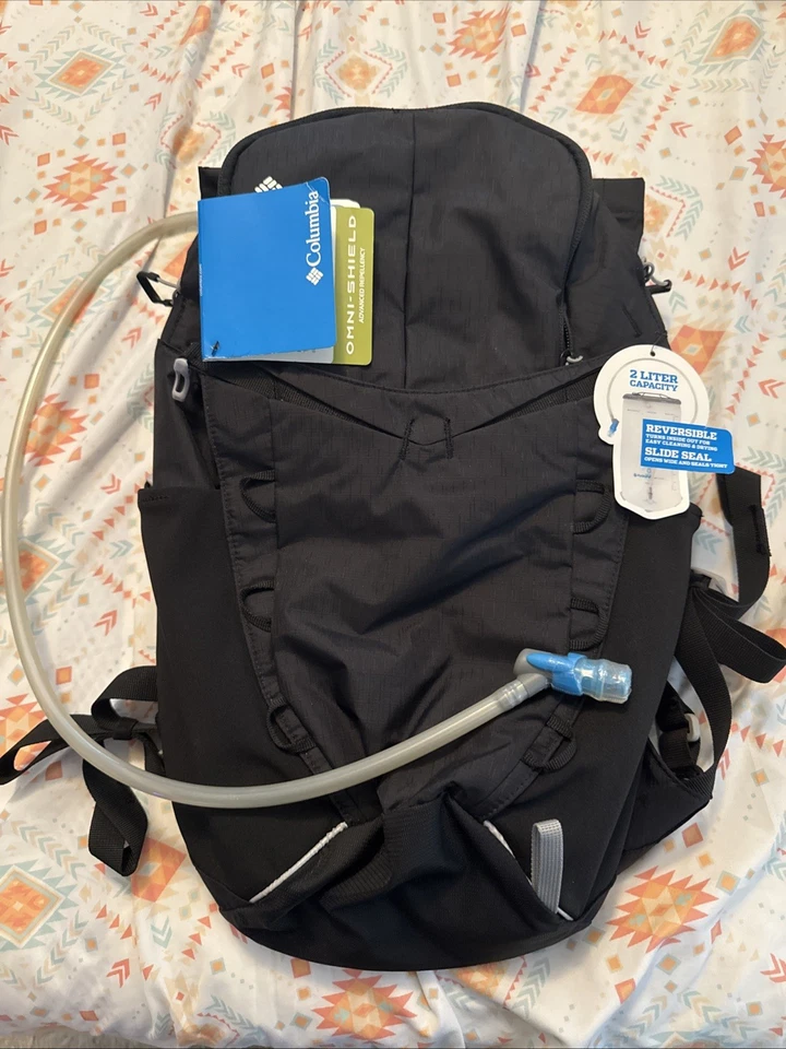 Mochila de hidratação Columbia com bexiga Hydrapak 2L preta ciclismo caminhada nova sem etiquetas! - Imagem 1 de 4