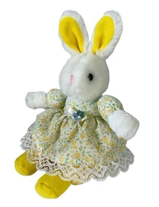 Vestido de Pascua Kids of America 8" Bunny Rabbit felpa blanco amarillo floral encaje - Imagen 1 de 5