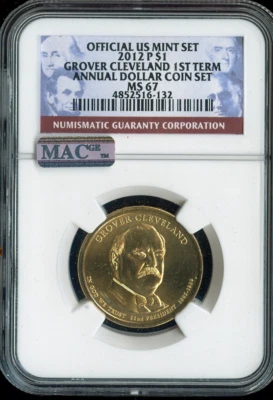 2012-P Grover Cleveland Dollar NGC MS67 Annual - 21st U.S President - 1st Term - Image 1 of 2