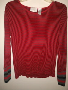 LIZ CLAIBORNE SIZE M RED, BLACK AND GRAY STRIPPED SWEATER - Picture 1 of 3