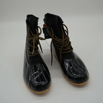 NEW Sporto Black Floral Rain Leather Boots Shoes 8 W Polyester Faux Fur - Image 1 of 4