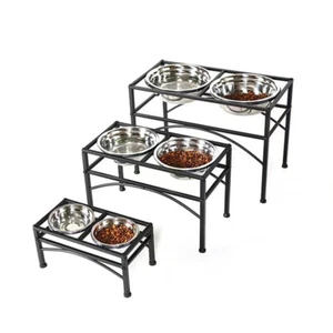 XXL XL Large Dog Food Feeding Stand Station Stainless Double Raised Bowls Stand - Picture 1 of 13