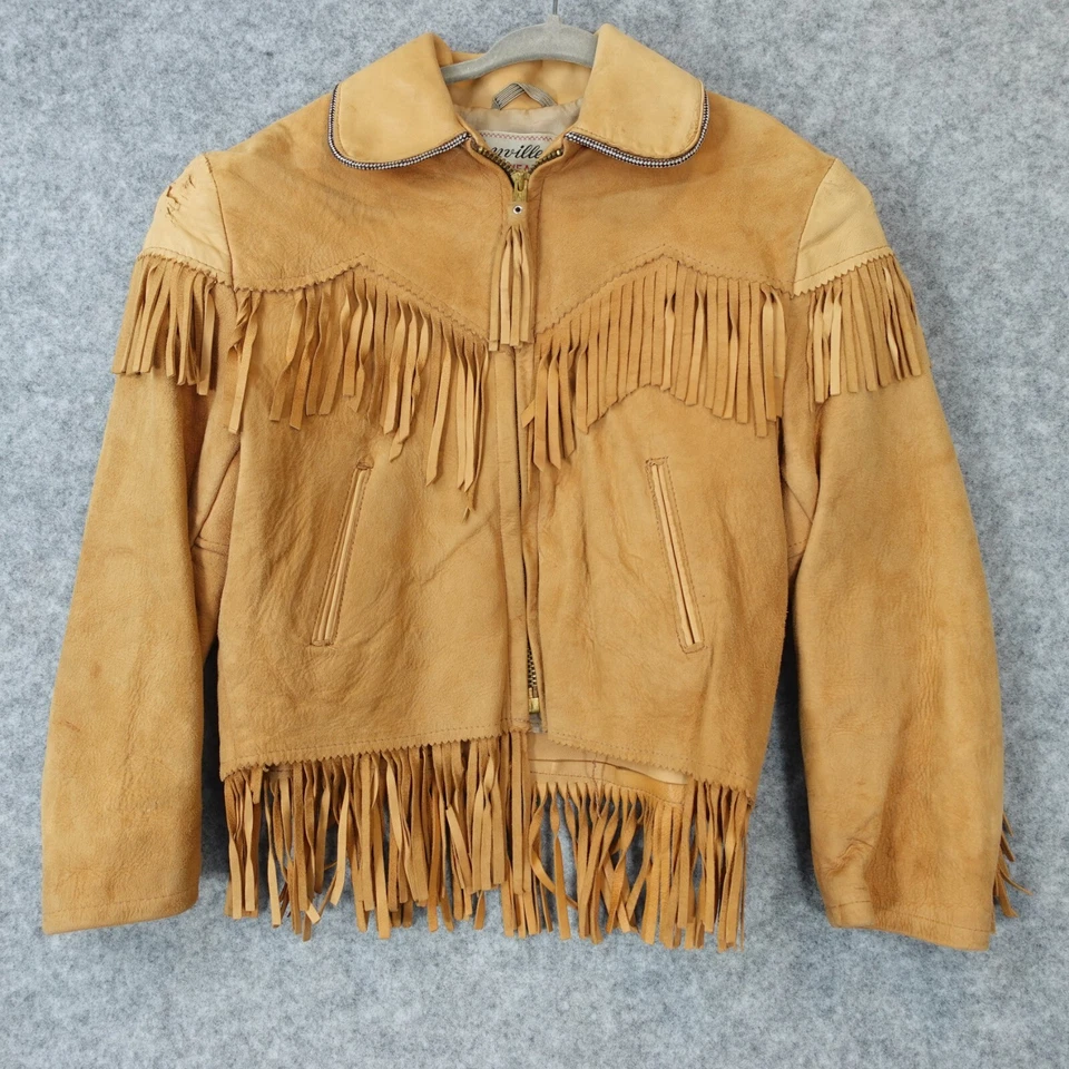 20s 30s VTG SEARS Cowboy Leather Jacket Kids 6 7 Western Fringe BOYVILLE Roebuck - Image 1 of 4