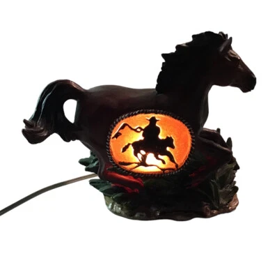Wooden Resin Western Night Light  Brown Horse Rodeo Cowboy Tabletop 9x7” Lamp - Image 1 of 4