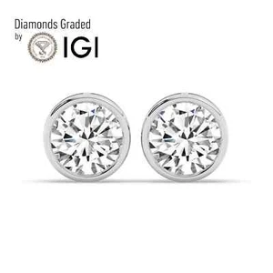 Round Solitaire Labgrown Diamond Studs Earrings in 18k White Gold 4.00 Ct - Picture 1 of 12