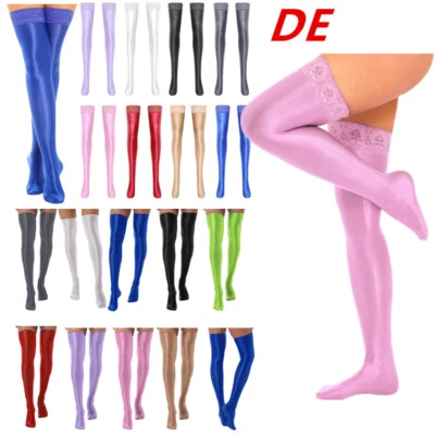 DE Damen Stockings ÖL Glanz Halterlose Strümpfe Elegant Stretch Overknees Socken - Bild 1 von 4