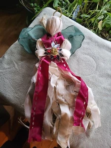 18" HANDMADE HANGING ANGEL MADE OF CLOTH AND RIBBON - Picture 1 of 1