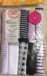 Wonder Nation ~ Girls Tagless 10-Pair Underwear Briefs Cotton (B) ~ Size 4 - Picture 1 of 2