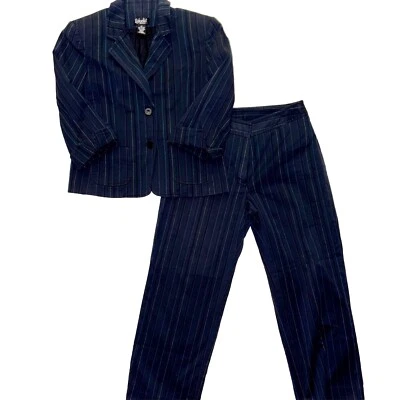 Rafaella Navy Blue Colorful Pinstripe Wide Leg Pants Suit6P Cotton Preppy Office - Image 1 of 4