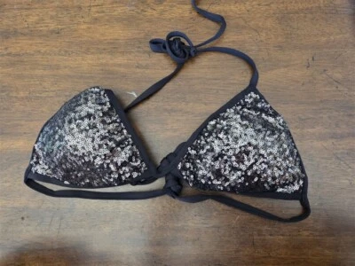 Nuevo sin etiquetas Top de baño bikini Calzedonia Colbey lentejuelas negro sobre negro 125144 Foto 1 de 3