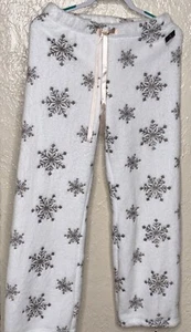 H2G Pajama Pants Women M White Snowflake Super Soft Elastic Waist Drawstring - Picture 1 of 4