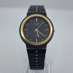 Citizen CQ Watch Retro 33mm Gold Tone Black Dial 3630-899920 New Battery Works - Picture 1 of 9