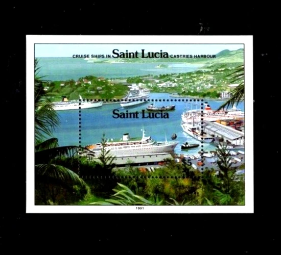 Saint Lucia 980 MNH Sheet Cruise Ship in Harbor   Nice Price - Image 1 of 1