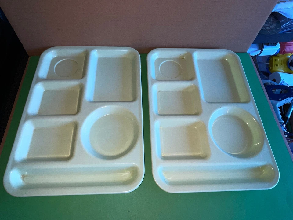 2- Vintage SiLite Melamine School Cafeteria Lunch Divided Trays #614 GREEN 10x14 - Image 1 of 4