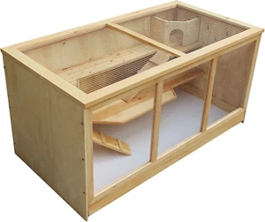 Gabbia XXL per criceti e roditori, in legno e plexiglas, con tetto apribile - Foto 1 di 6