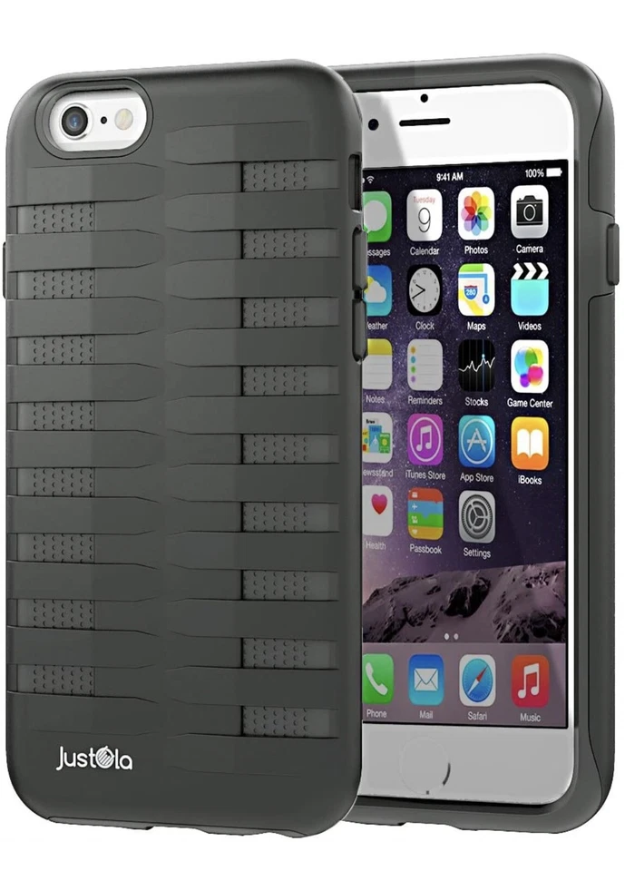 Funda a prueba de golpes para iPhone 6/6s de Justola, doble capa, negra resistente Foto 1 de 3