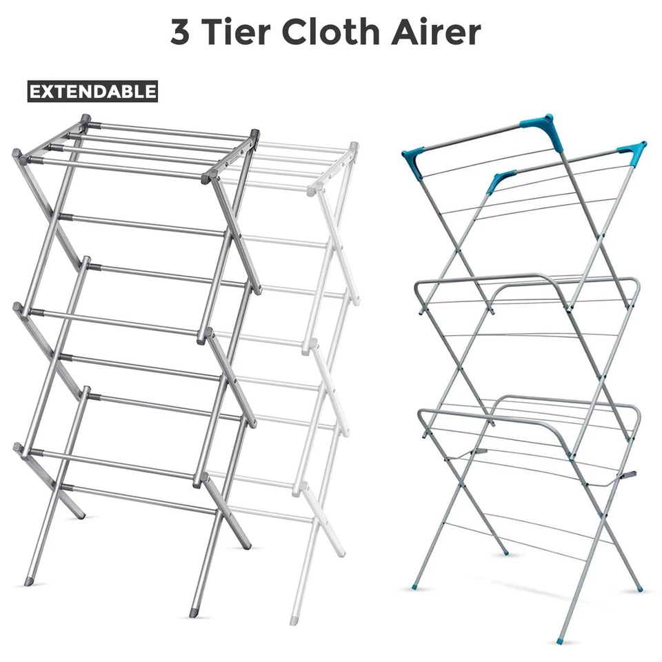 3 Tier Clothes Airer Dryer Metal Laundry Horse Drying Rack Indoor Outdoor Patio - Image 1 of 1