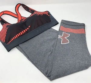 Under Armour Women’s Activewear Set Bra & Capri Pants Gray Coral Size M Gym - Picture 1 of 5