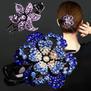 Large Alligator Clips Crystal Rhinestone Flower Hair Claw Clamp Hairpin Women ⁿ - Picture 1 of 36