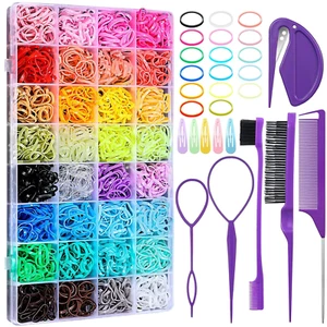 32 Colors Small Hair Rubber Bands with 16 Hair Styling Tools, 2000 Pcs Elastic - Picture 1 of 15