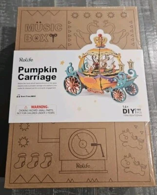 Pumpkin Carriage DIY 3D Wooden Puzzle Music Box Kit, Robotime, NEW SEALED BOX - Image 1 of 4
