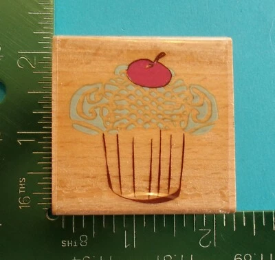 Hampton Art CUPCAKE with CHERRY TOP Rubber Stamp - Image 1 of 3